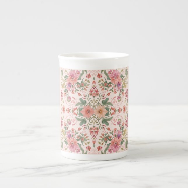 Caneca De Porcelana Valentine's Day, Lovely Pink Flowers Pattern  (Frente)