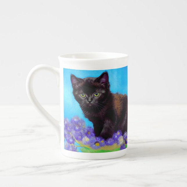Caneca De Porcelana Van Gogh Cat e Flores (Esquerda)