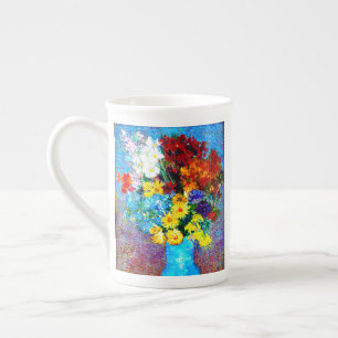 Caneca De Porcelana Van Gogh Flores num Vaso Azul