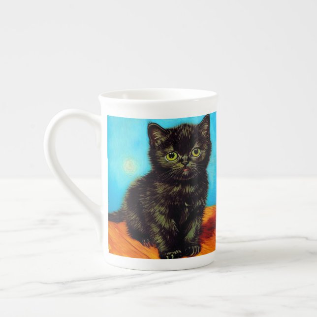 Caneca De Porcelana Van Gogh Style Pouting Kitten (Esquerda)