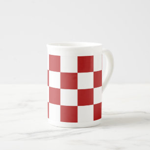 Caneca De Porcelana Vermelho e branco verificados
