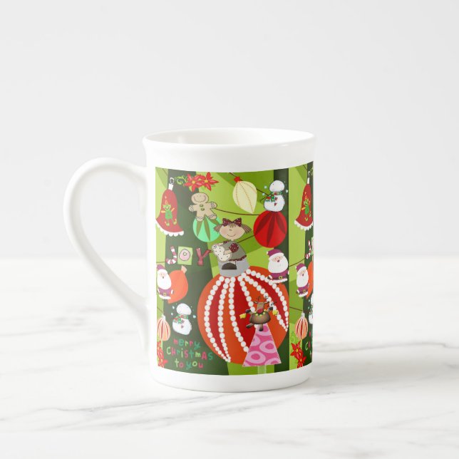 Caneca De Porcelana Vermelho Verde Vermelho Greve Feliz Natal Vermelho (Esquerda)