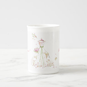 Caneca De Porcelana Vestido de Noiva Rosa Creme para Chá de Panela 