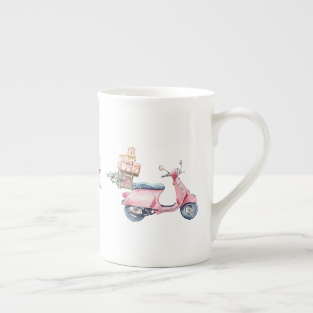 Caneca De Porcelana Viagem de Compras de Natal de Scooter Rosa (Direita)