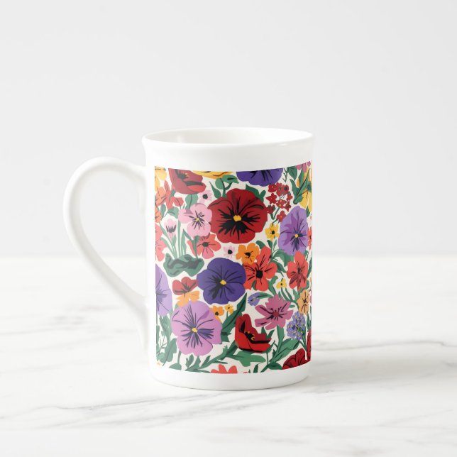 Caneca De Porcelana Vibrant Wildflower Pansy Botanical Pattern (Esquerda)
