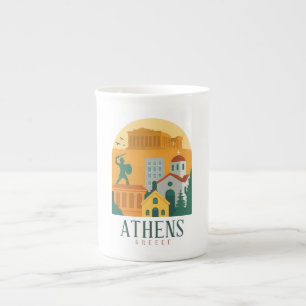 Caneca De Porcelana Vintage Athens Grécia Viagem Parthênon Mug