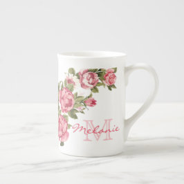 Caneca De Porcelana Vintage blush roses rosa Nome de párias, monograma
