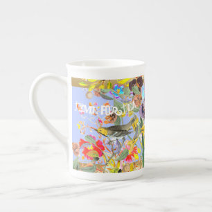 Caneca De Porcelana Vintage Bohemian Songbird Periwinkle