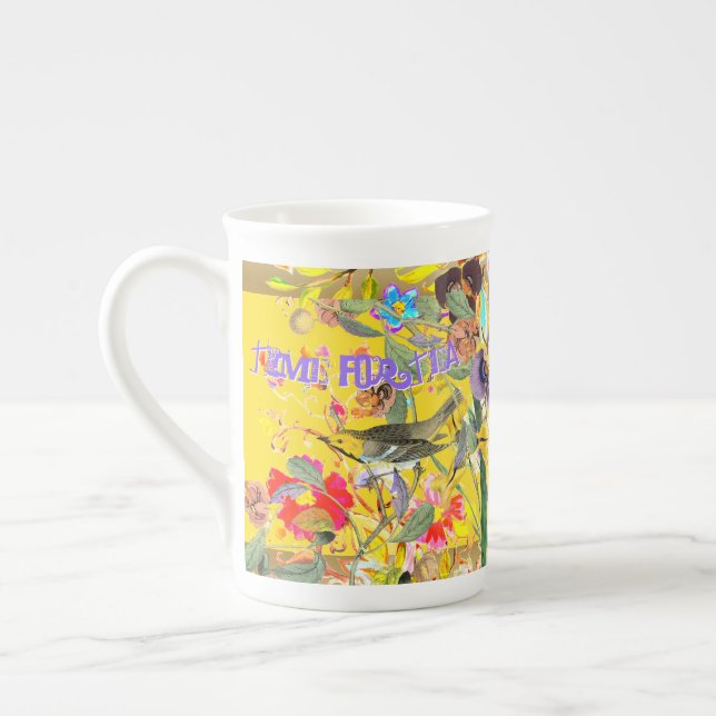 Caneca De Porcelana Vintage Bohemian Songbird Yellow (Esquerda)