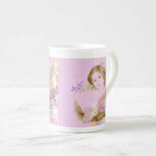 Caneca De Porcelana Vintage Fan Lady Pink Bone China Cup