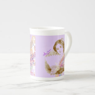 Caneca De Porcelana Vintage Fan Lady Purple Bone China Cup