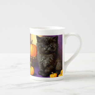 Caneca De Porcelana Vintage Halloween Kitten