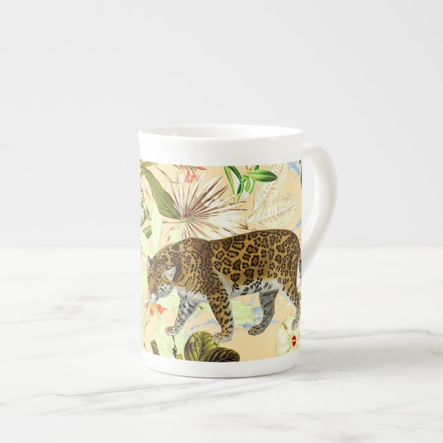 Caneca De Porcelana Vintage Modern Flower Jungle Tropical (Frente Esquerda)