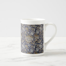 Caneca De Porcelana Vintage William Morris Wey Padrão Azul Fundo