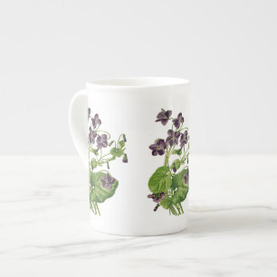 Caneca De Porcelana Violetas Roxas Osso Botânico China Mug