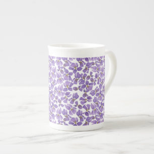 Caneca De Porcelana Violetas Roxas - Padrão de Ditzy em Branco