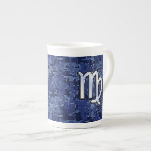 Caneca De Porcelana Virgo Zodiac Silver Sign on Marinho Blue Digital C
