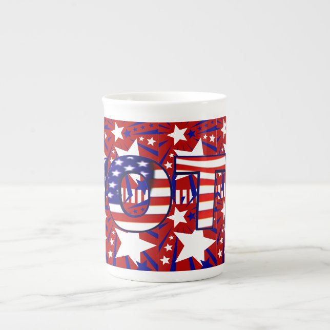 Caneca De Porcelana Votar com Estrelas e Stripes - (Frente)