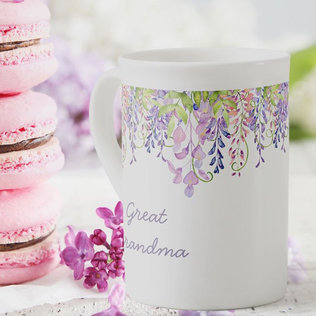 Caneca De Porcelana Vovó excelente - Flores de Wisteria de Aquarela Pú (Criador carregado)