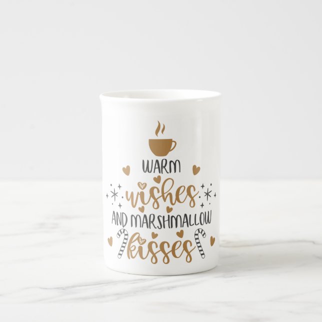 Caneca De Porcelana Warm Wishes and Marshmallow Kisses  (Frente)