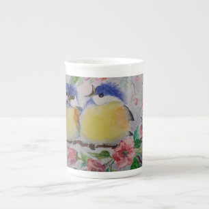 Caneca De Porcelana Watercolor - Linhas Sparrows Cutes -