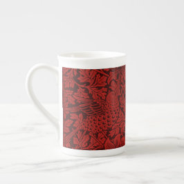 Caneca De Porcelana William Morris Vintage Flores Pássaros Vermelho