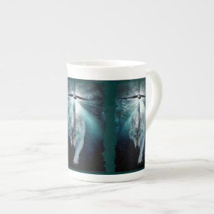 Caneca De Porcelana Wolf & Bald Eagle Bone China Café Mug