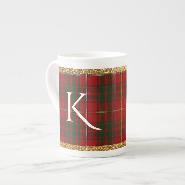 Caneca De Porcelana Xadrez de Feriado Monograma China Mug (Frente Esquerda)