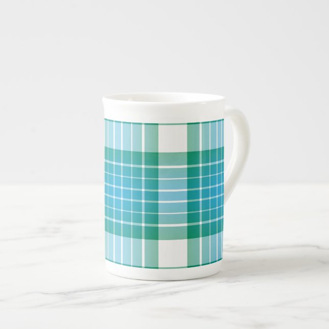 Caneca De Porcelana Xadrez de Grade Oceânica (Frente Esquerda)