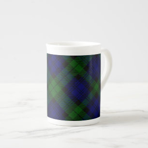Caneca De Porcelana Xadrez preta do verde azul do tartan do clã do