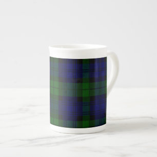 Caneca De Porcelana Xadrez preta do verde azul do tartan do clã do