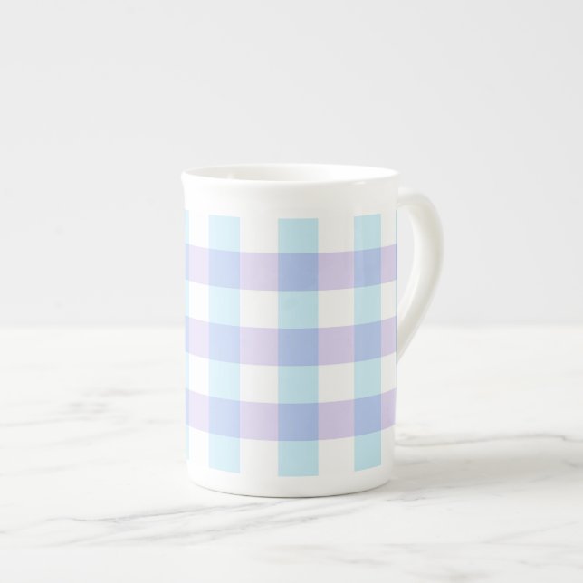 Caneca De Porcelana Xadrez Rouxo Pastel (Frente Esquerda)