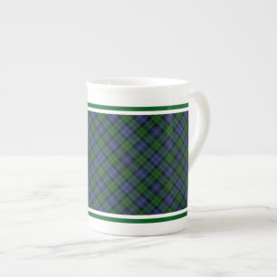 Caneca De Porcelana Xadrez verde e azul do Tartan da família de Murra