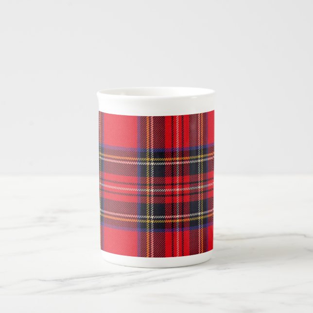 Caneca De Porcelana Xadrez vermelha de Stewart tartan (Frente)