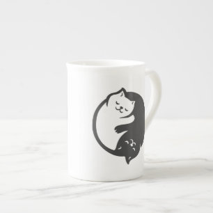 Caneca De Porcelana Yin-Yang, gato branco e preto - Escolher cor