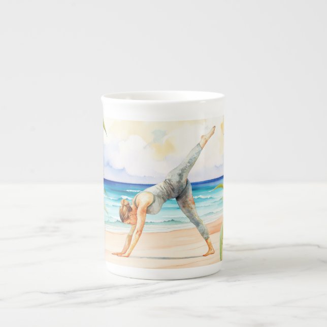 Caneca De Porcelana Yoga Position by the beach  (Frente)