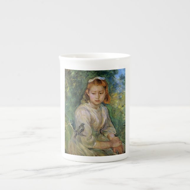 Caneca De Porcelana Young Girl With a Bird (por Berthe Morisot) (Frente)