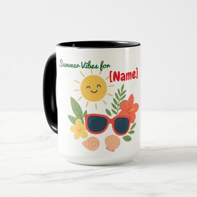 Caneca de Praia de Verão Fofo Personalizada Nome | (Frente Esquerda)