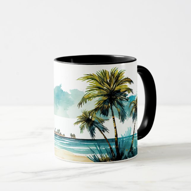 Caneca de Praia Tropical Aquarela  (Frente Esquerda)