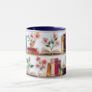 Caneca de Prateleira de Livros Florais no Estilo d