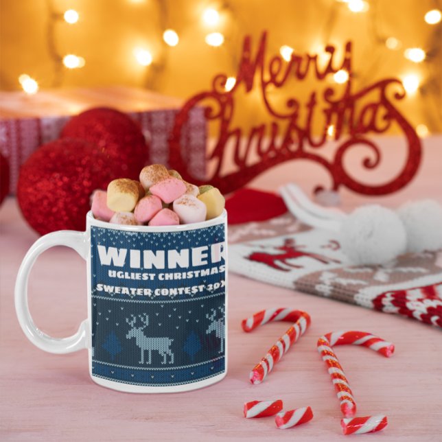 Caneca de Prêmio de Concurso de Suéter de Natal Fe (Criador carregado)