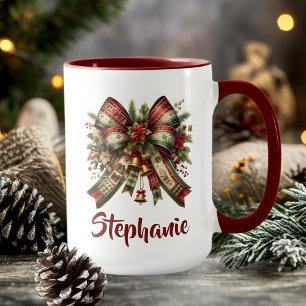 Caneca de Presente com Laço de Natal Elegante