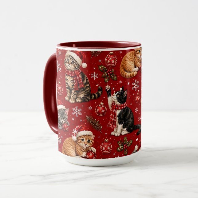 Caneca de presente para amante de gatos no Natal,  (Frente Esquerda)