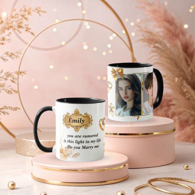 Caneca de Proposta Elegante Dourada - "Você Casa C (Criador carregado)