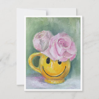 Caneca de Rosto Feliz Alegre com Cartão de Nota de