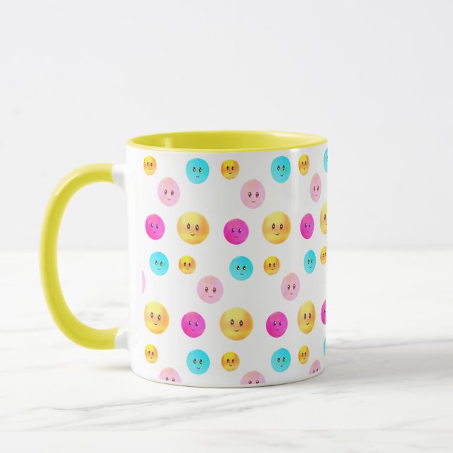 Caneca de Rostos Felizes e Coloridos Fofos (Esquerda)