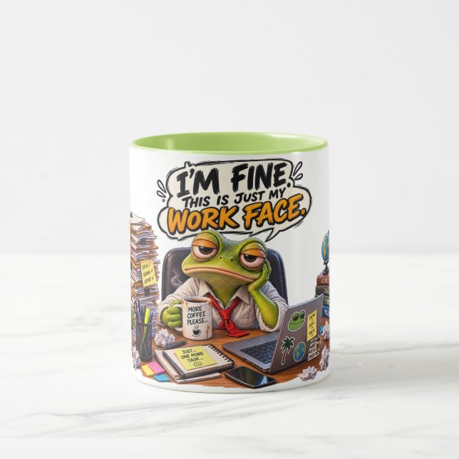 Caneca de Sapo com Rosto de Trabalho Eu Estou Bem (Centro)