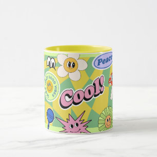 Caneca de Sorriso Retro Design Engraçado Cara Sorr