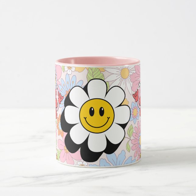 Caneca de Sorriso Retro Design Engraçado Cara Sorr (Centro)