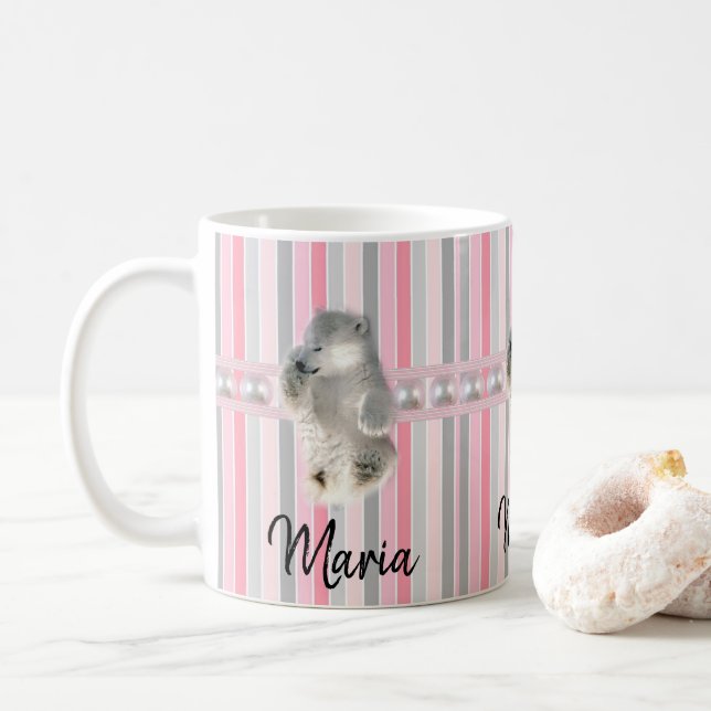 Caneca de Stripe do Pastel do Urso Polar (Com Donut)